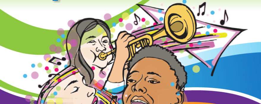 Play It Forward 11 on April 29. Image features two musicians singing with one playing a horn.